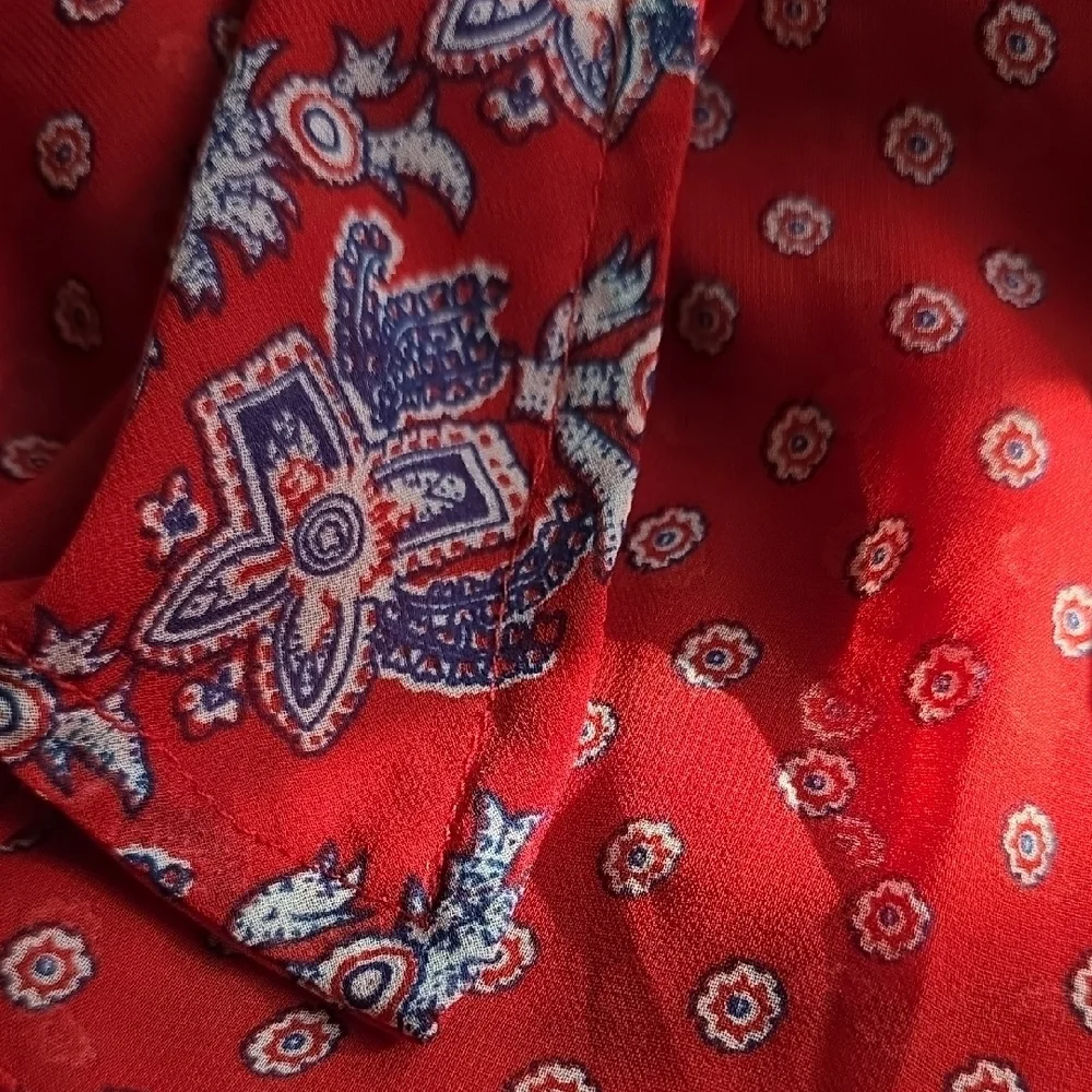 Free People Red and White Puff Sheer Sleeve Blouse Polka Dot Medium